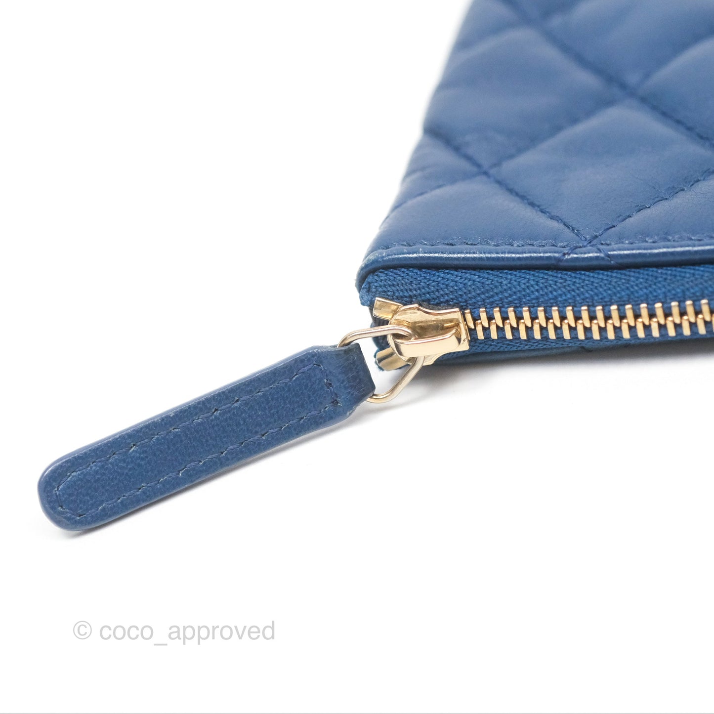 Chanel Medium Quilted O Case Blue Lambskin Gold Hardware