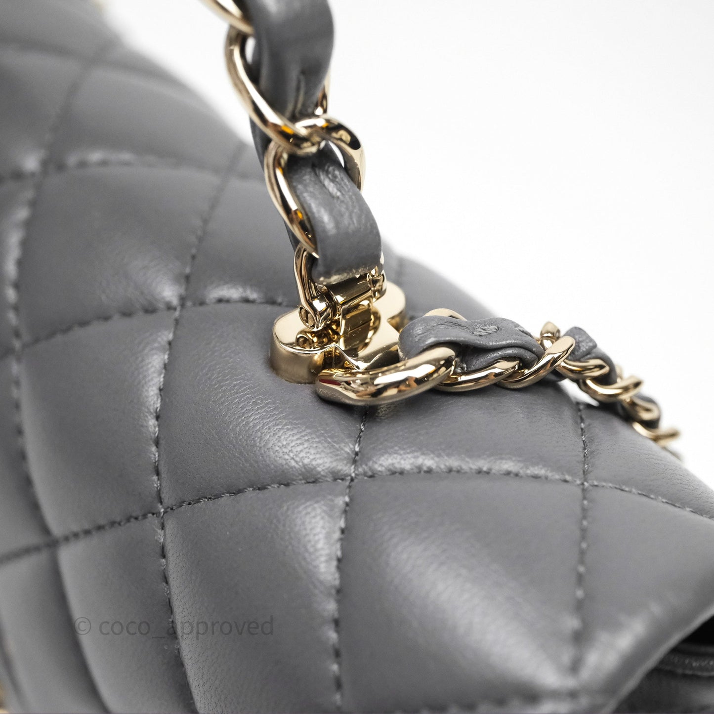 Chanel Chain Top Handle Mini Rectangular Flap Grey Lambskin Gold Hardware