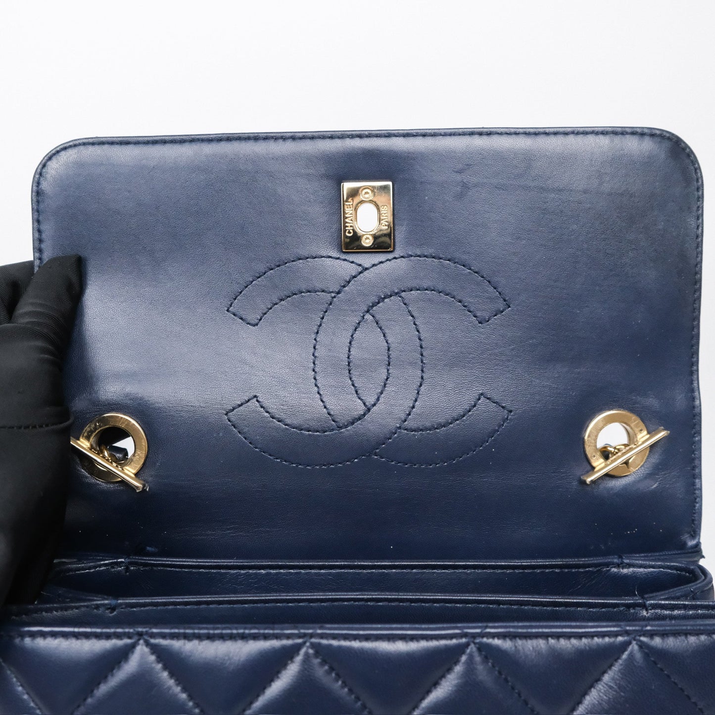 Chanel Small Trendy CC Navy Lambskin Gold Hardware