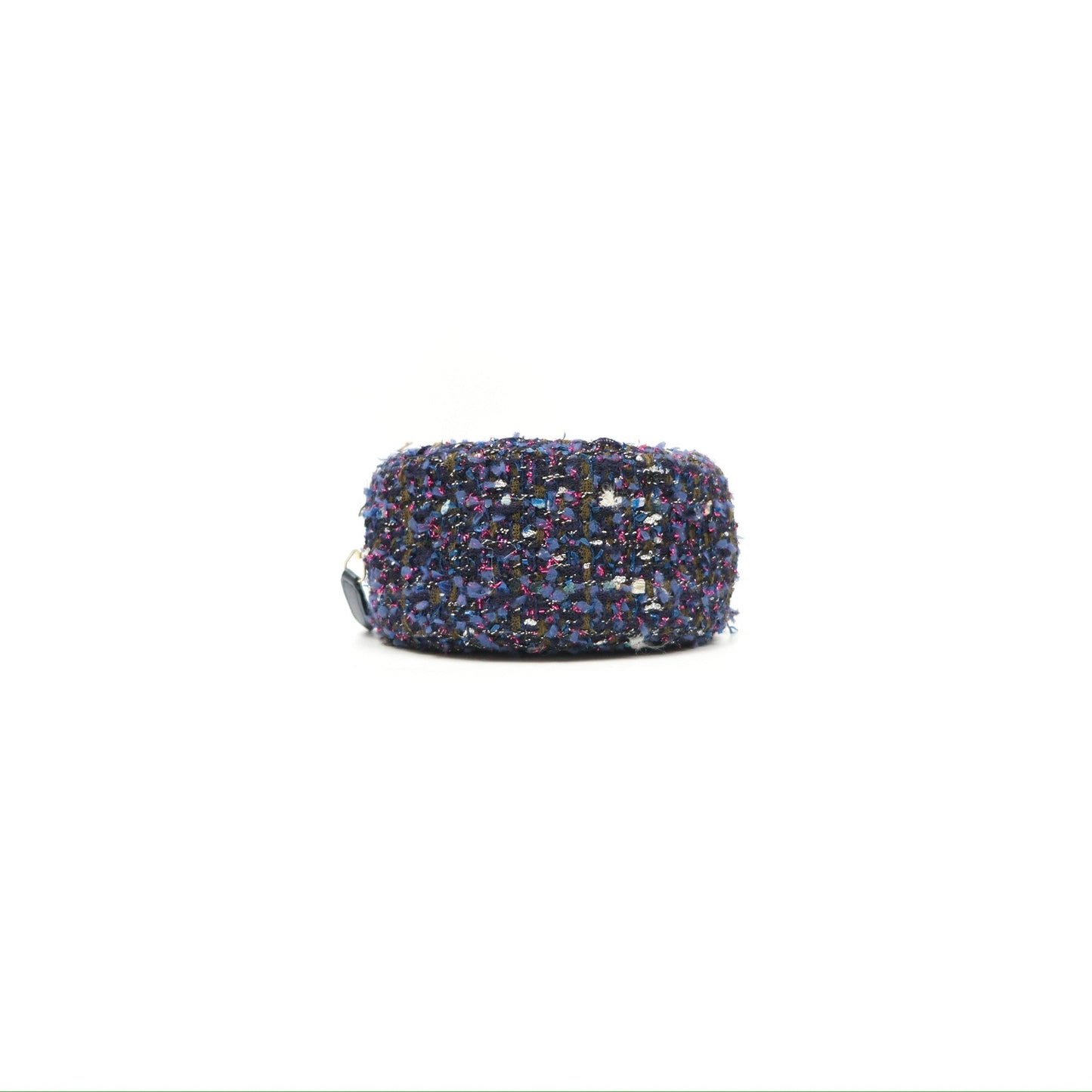 Chanel Classic Quilted Round Clutch With Chain Navy Tweed Gold Hardware