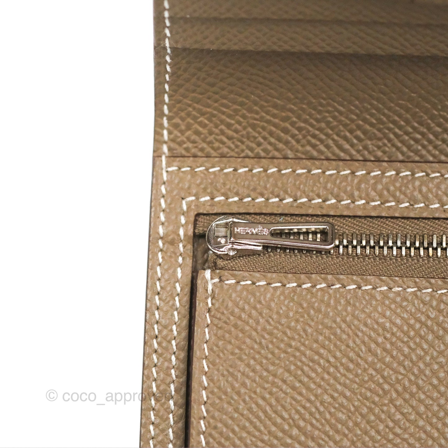 Hermes Bearn Compact Wallet Etoupe Epsom Palladium Hardware