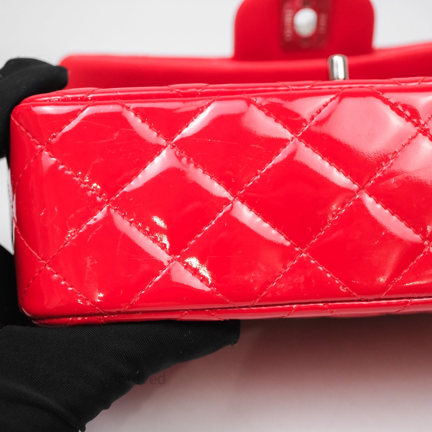 Chanel Mini Rectangular Quilted Red Patent Silver Hardware