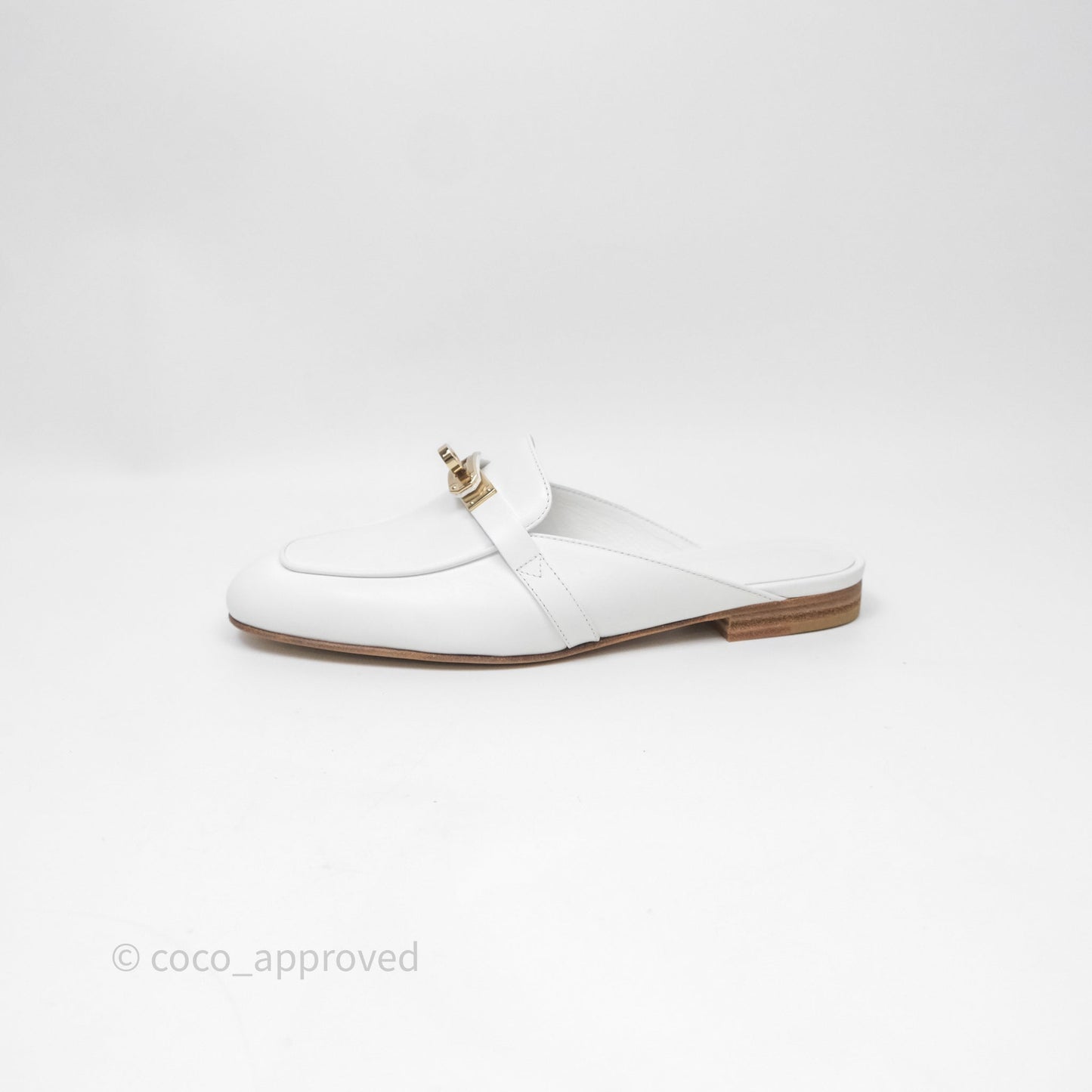 Hermès Oz Velvet Mules White Calfskin Gold Hardware Size 36.5
