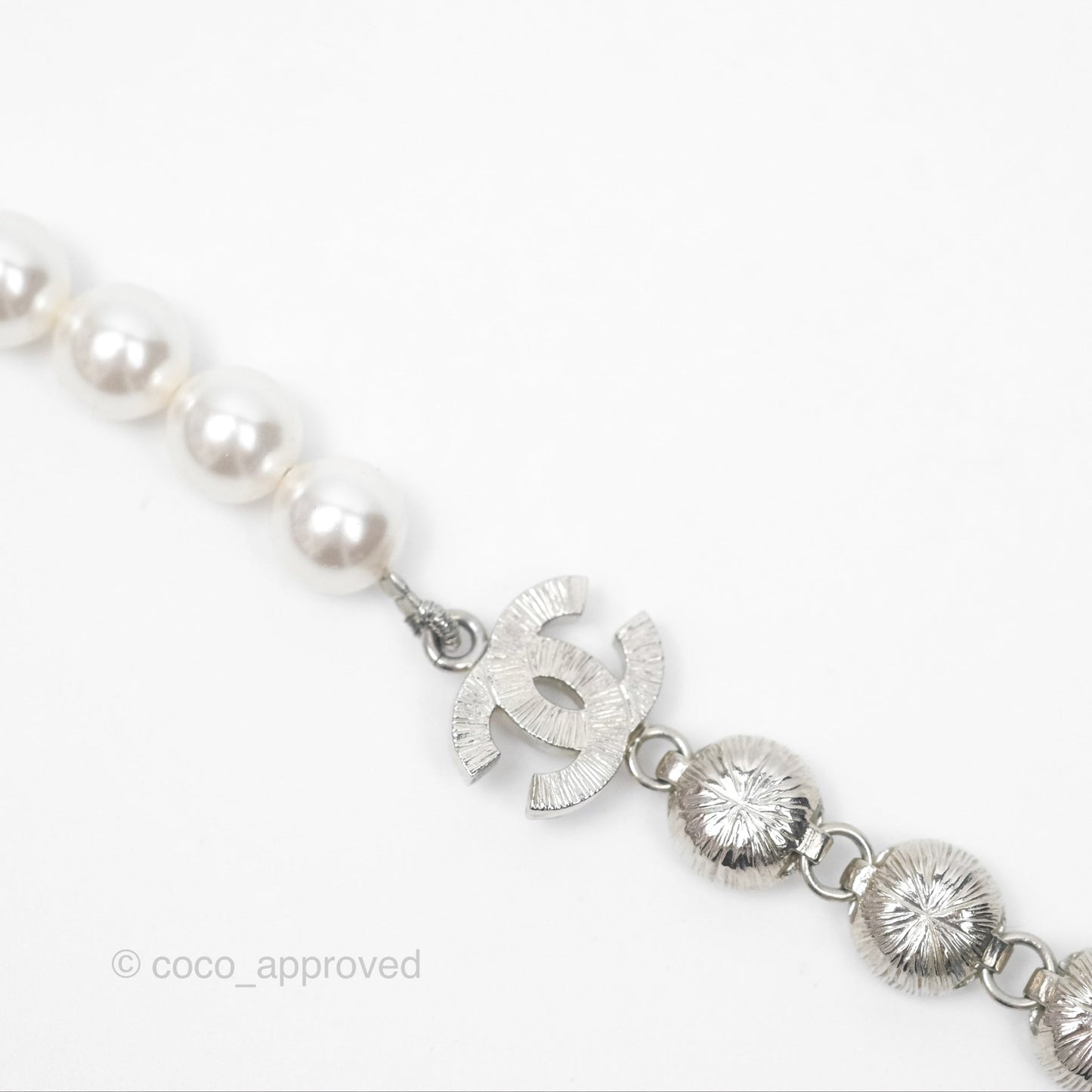 Chanel Crystal Pearl CC Necklace Choker Silver Tone 23S