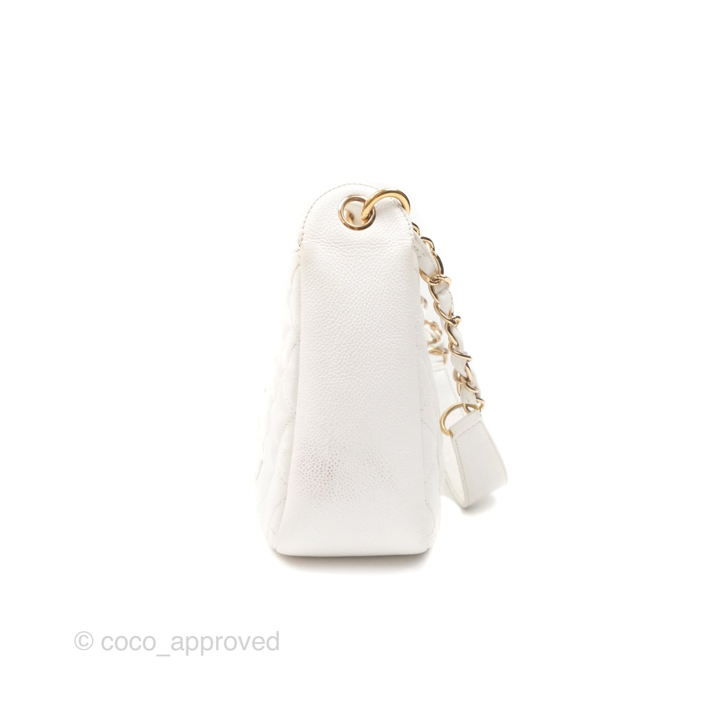 Chanel Vintage CC Quilted Shoulder Bag White Caviar Gold Hardware