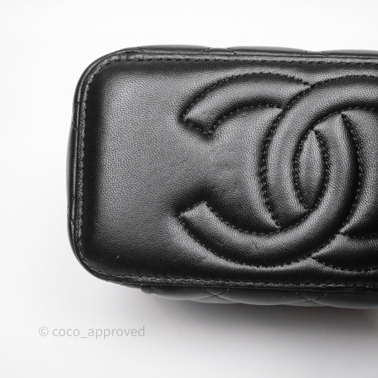 Chanel Vanity Rectangular Metal Top Handle Black Lambskin Aged Gold Hardware