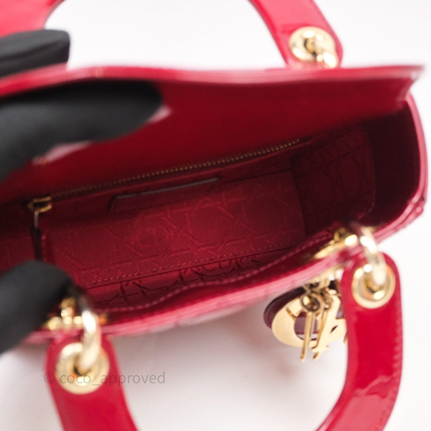 Christian Dior Mini Lady Dior Red Patent Cannage Gold Hardware