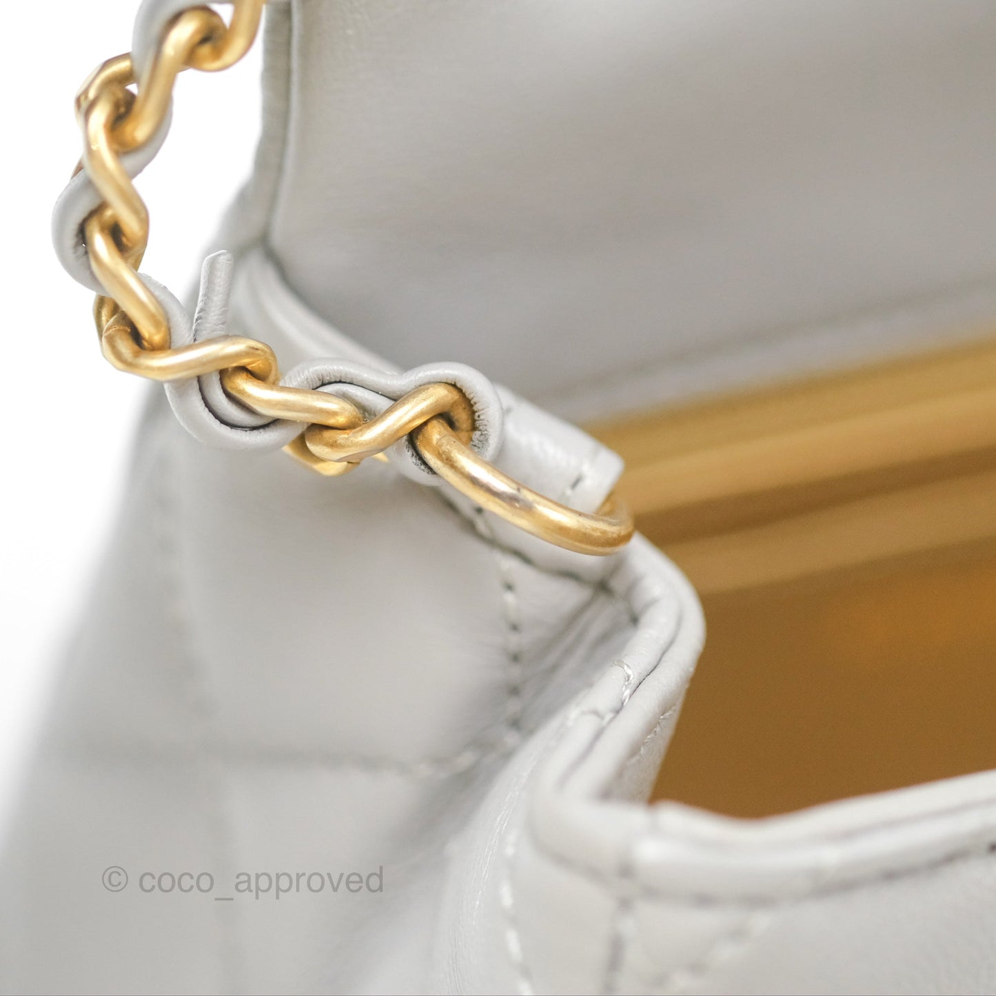 Chanel Pearl Crush Mini Square Quilted Light Grey Lambskin Aged Gold Hardware