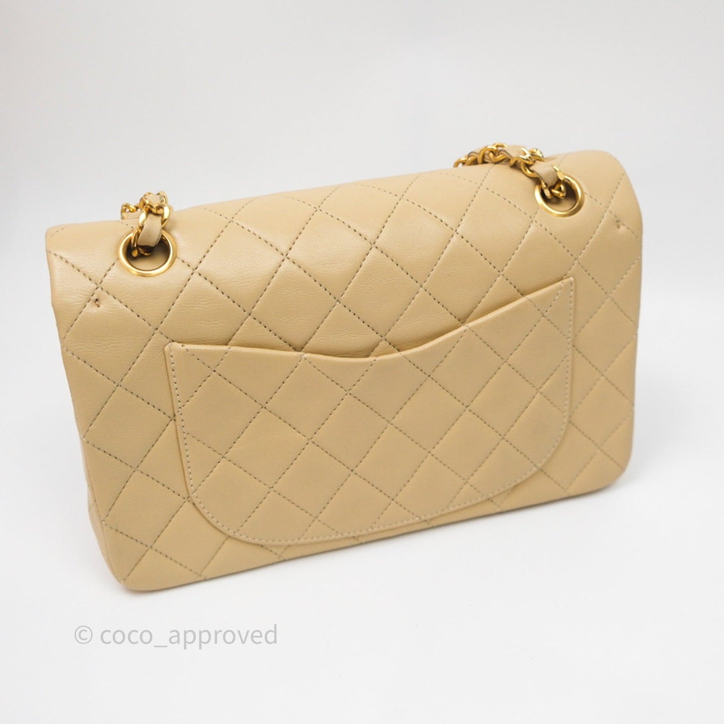 Chanel Vintage Small Classic Flap Beige Lambskin 24K Gold Hardware