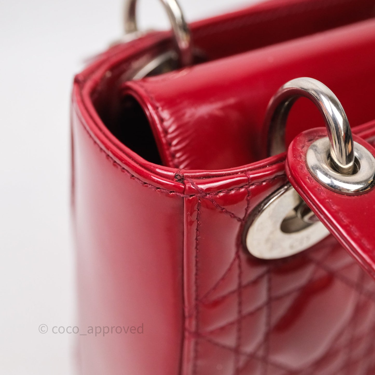 Christian Dior Mini Lady Dior Red Patent Cannage Silver Hardware