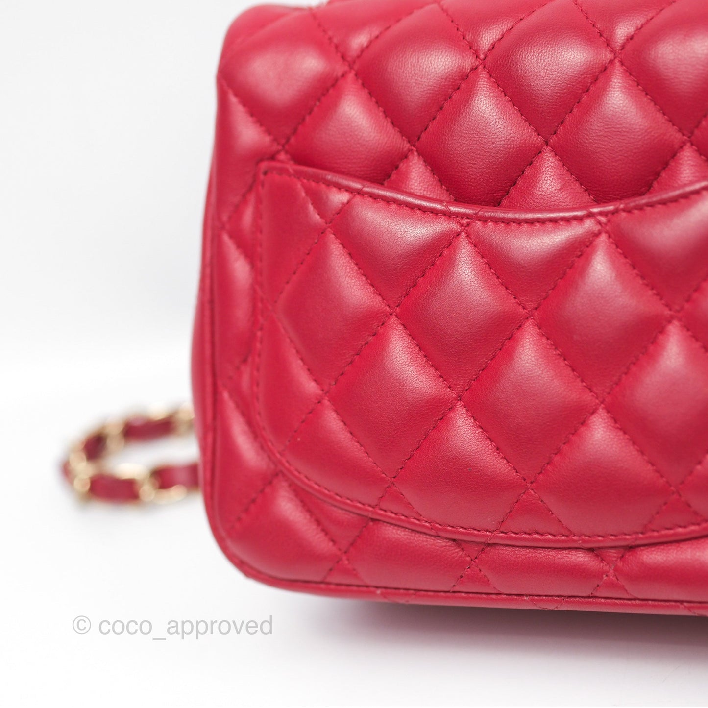 Chanel Mini Square Flap Red Lambskin Light Gold Hardware