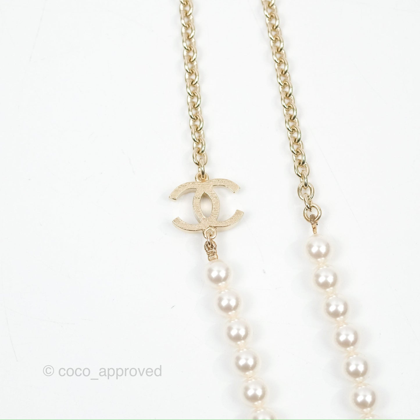 Chanel Crystal CC No.5 Pearl Necklace Gold Tone 21S