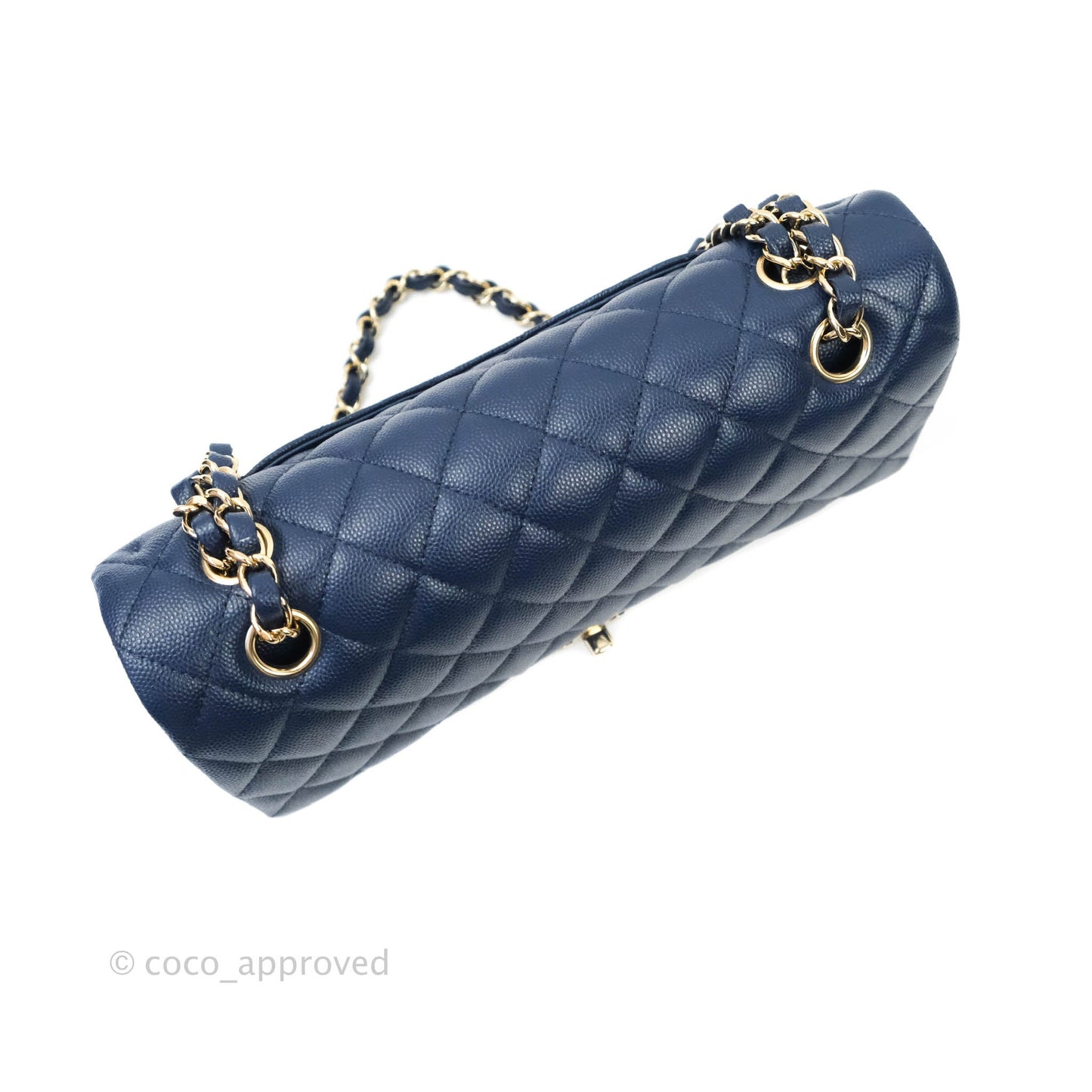 Chanel Quilted M/L Medium Double Flap Navy Caviar Gold Hardware 17B