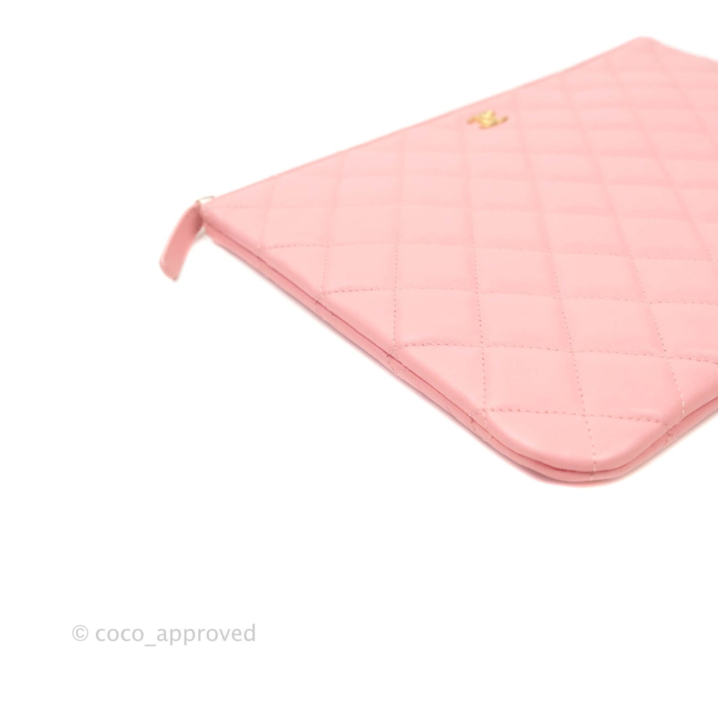 Chanel Quilted Medium O Case Pink Lambskin Aged Gold Hardware