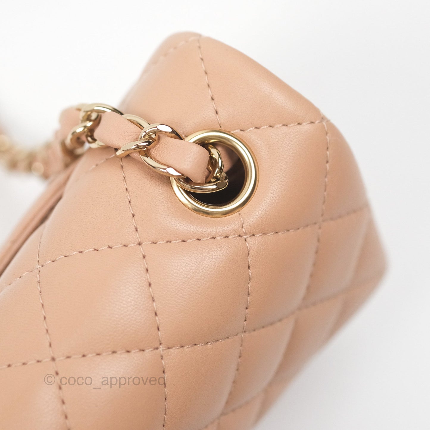 Chanel Quilted Mini Rectangular Flap Beige Lambskin Gold Hardware