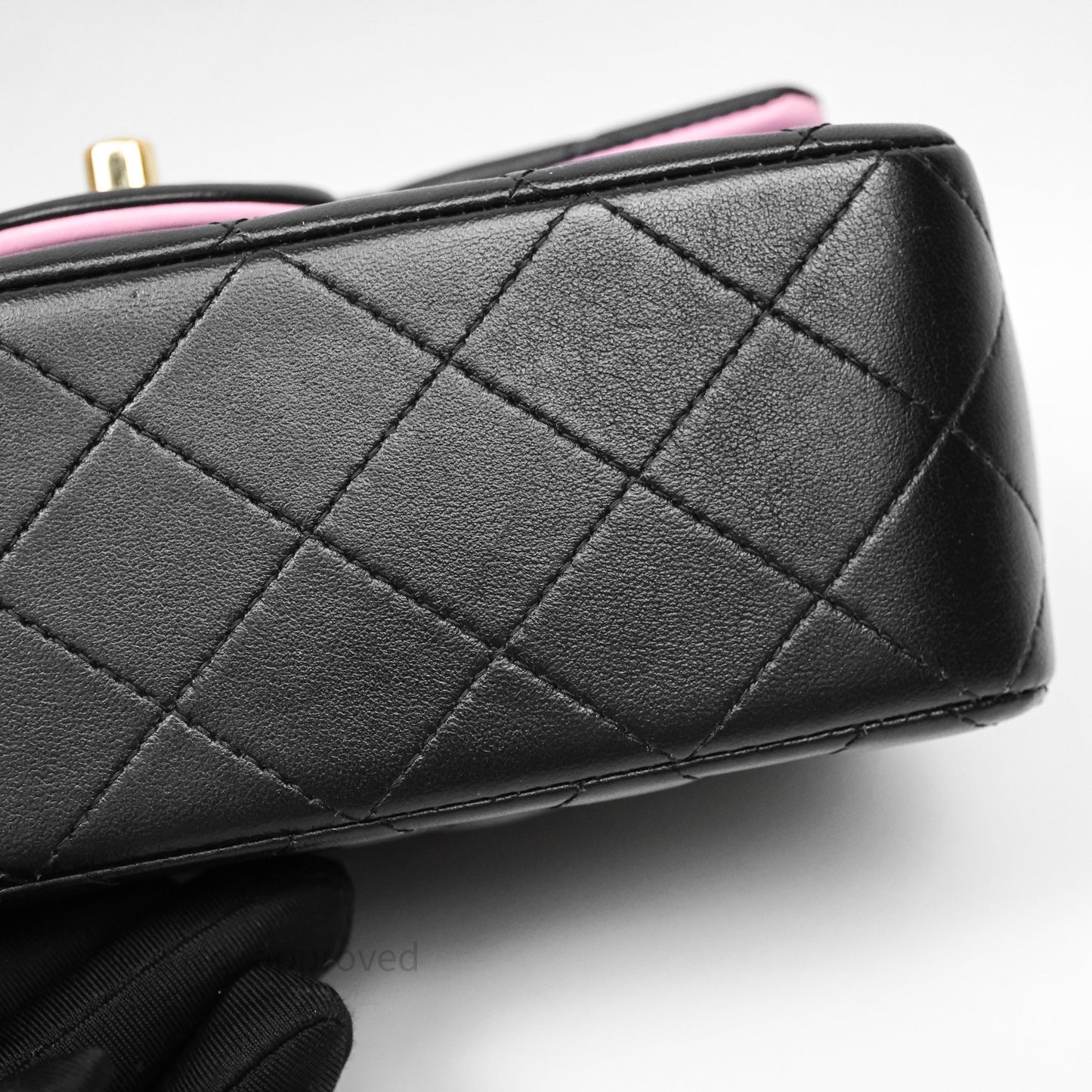 Chanel Top Handle Mini Rectangular Flap Black/Pink Lambskin Gold Hardware 23P
