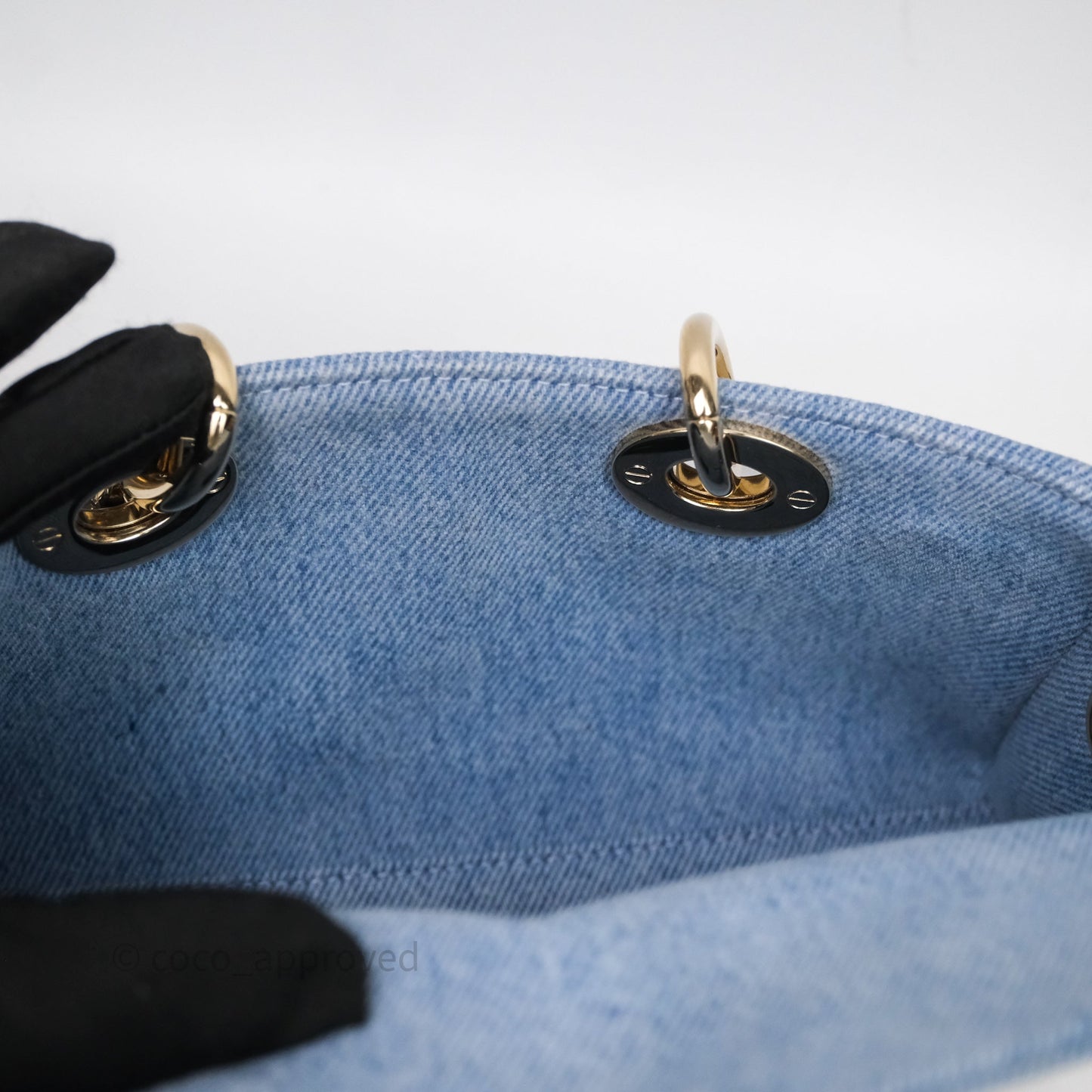 Christian Dior Small Lady D-Joy Bag Washed Blue Denim Cannage Gold Hardware
