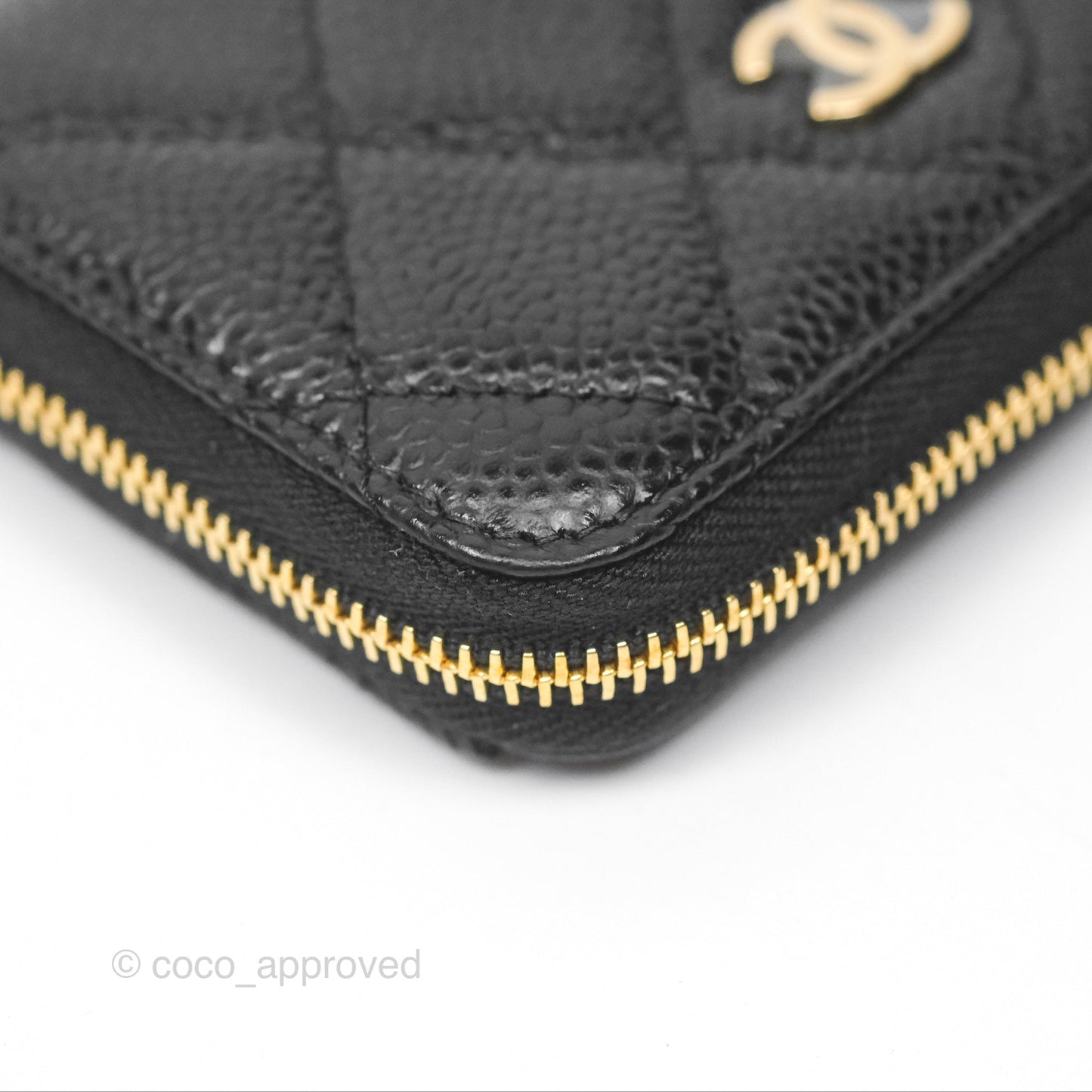 Chanel Quilted Zip Card Holder Black Caviar Gold Hardware