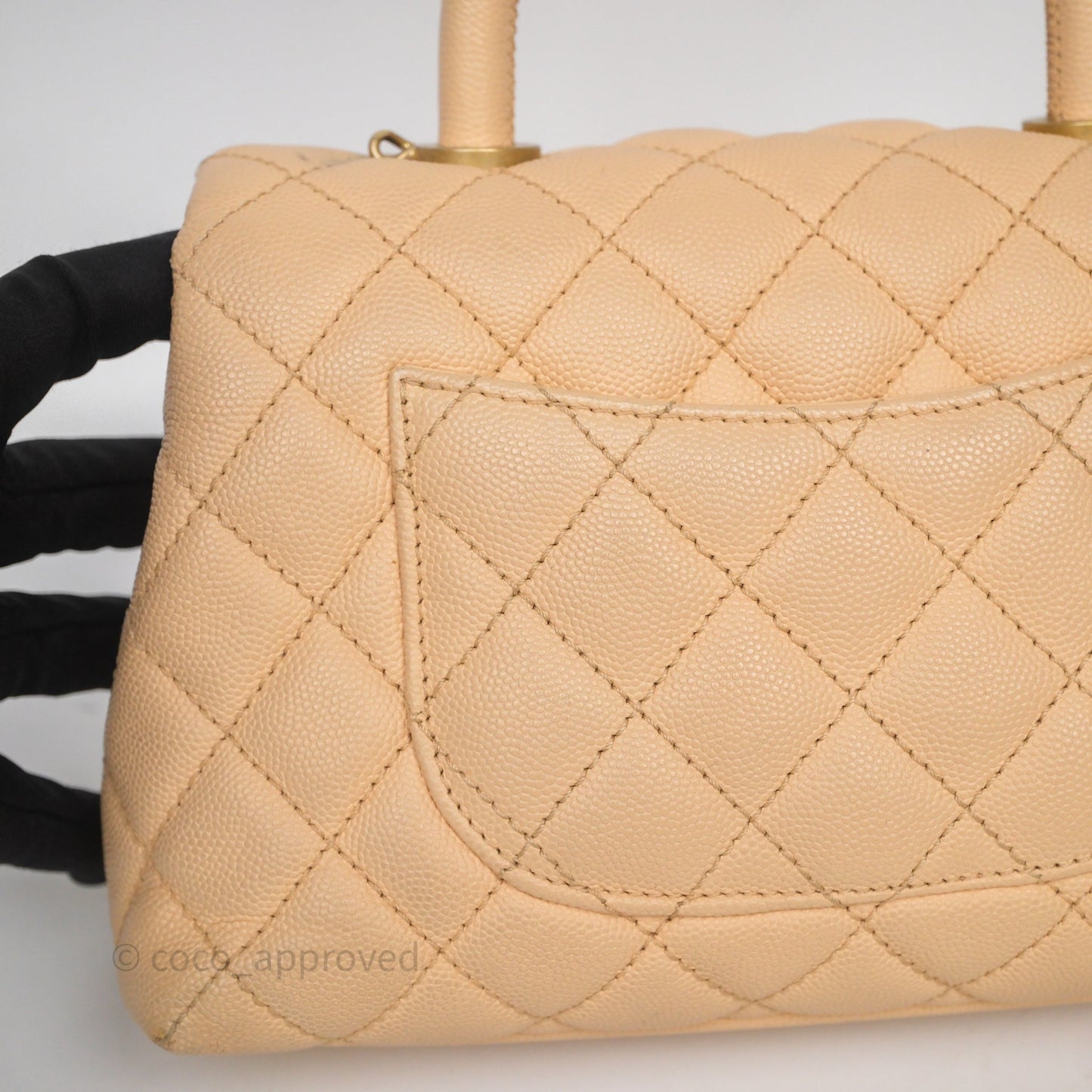 Chanel Small Coco Handle Quilted Beige Caviar Aged Gold Hardware