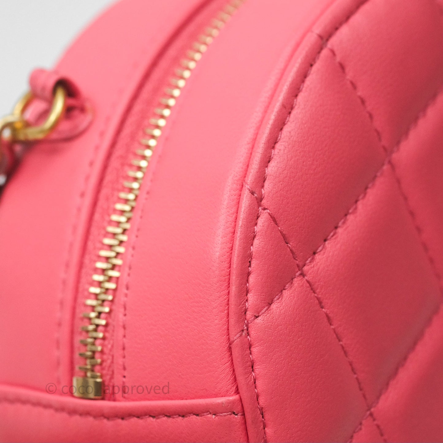 Chanel Quilted Pearl Crush Round Clutch With Chain Pink Lambskin Aged Gold Hardware