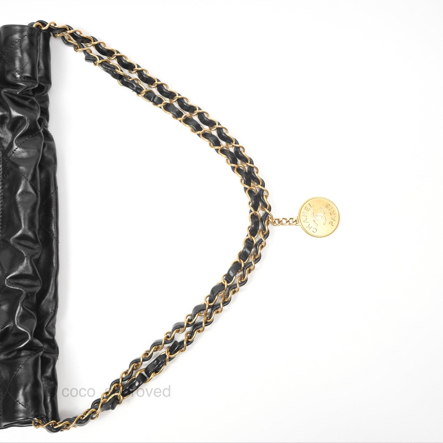 Chanel 22 Small Black Shiny Calfskin Aged Gold Hardware