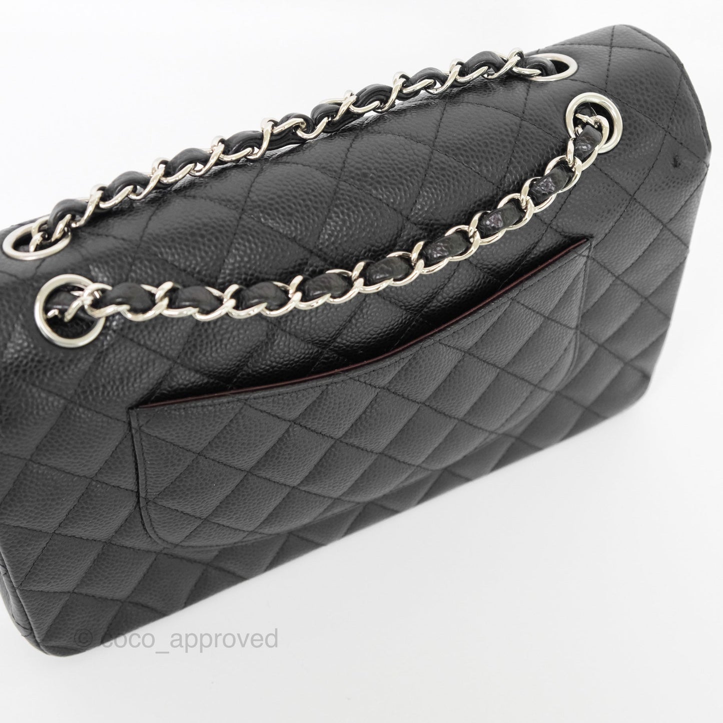Chanel Classic M/L Medium Flap Quilted Black Caviar Silver Hardware