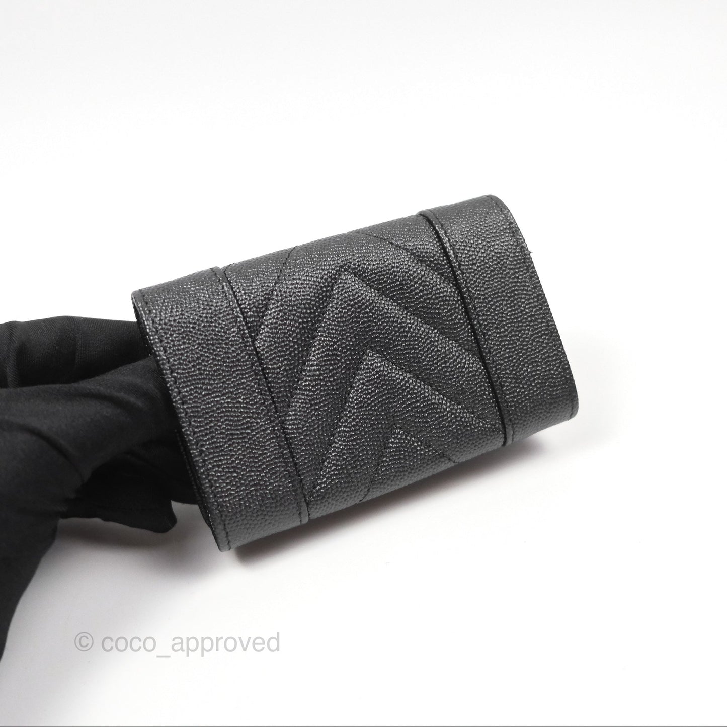 Chanel Chevron Mademoiselle Card Holder Iridescent Black Caviar Silver Hardware