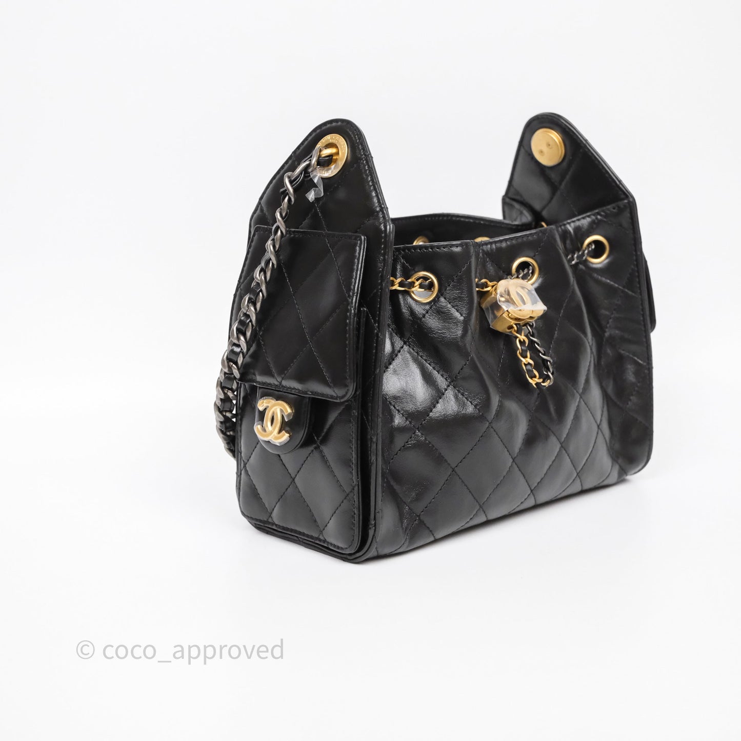 Chanel 25 Mini Black Shiny Crumpled Calfskin Mixed Hardware