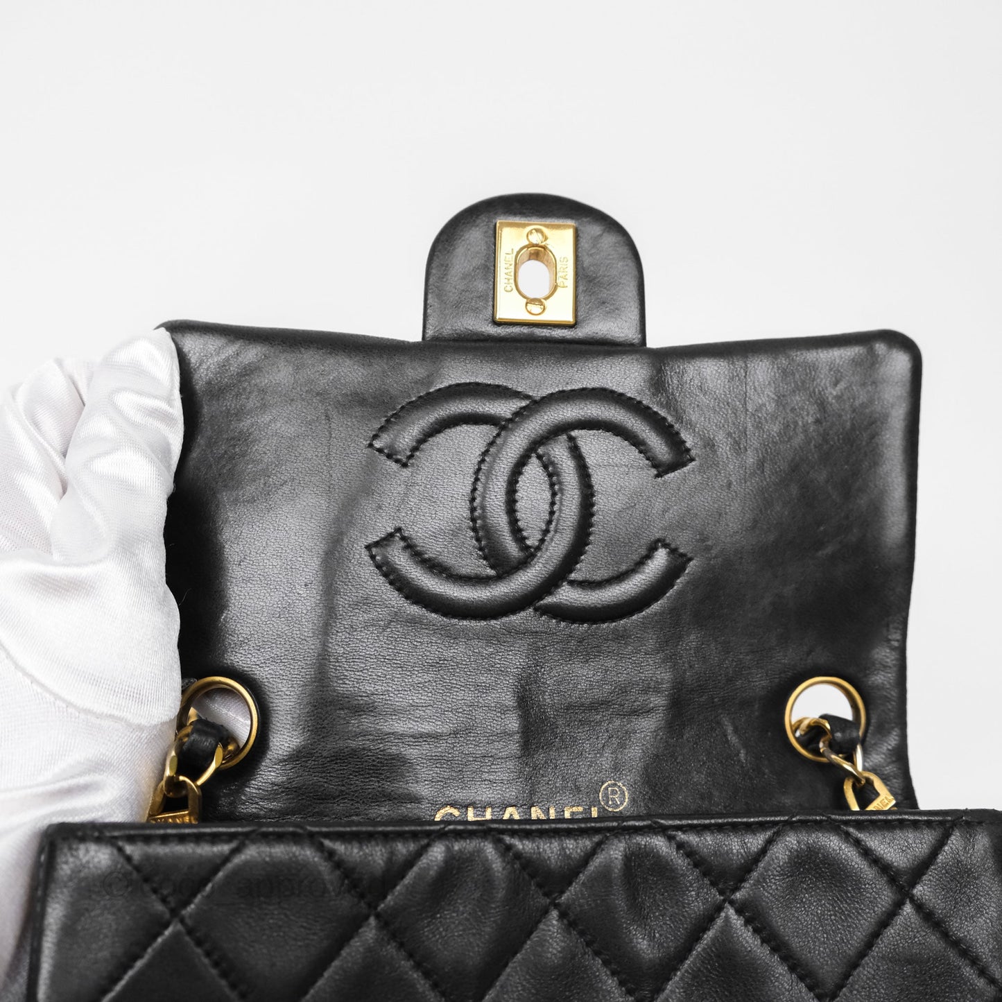 Chanel Vintage Mini Square Black Lambskin 24K Gold Hardware