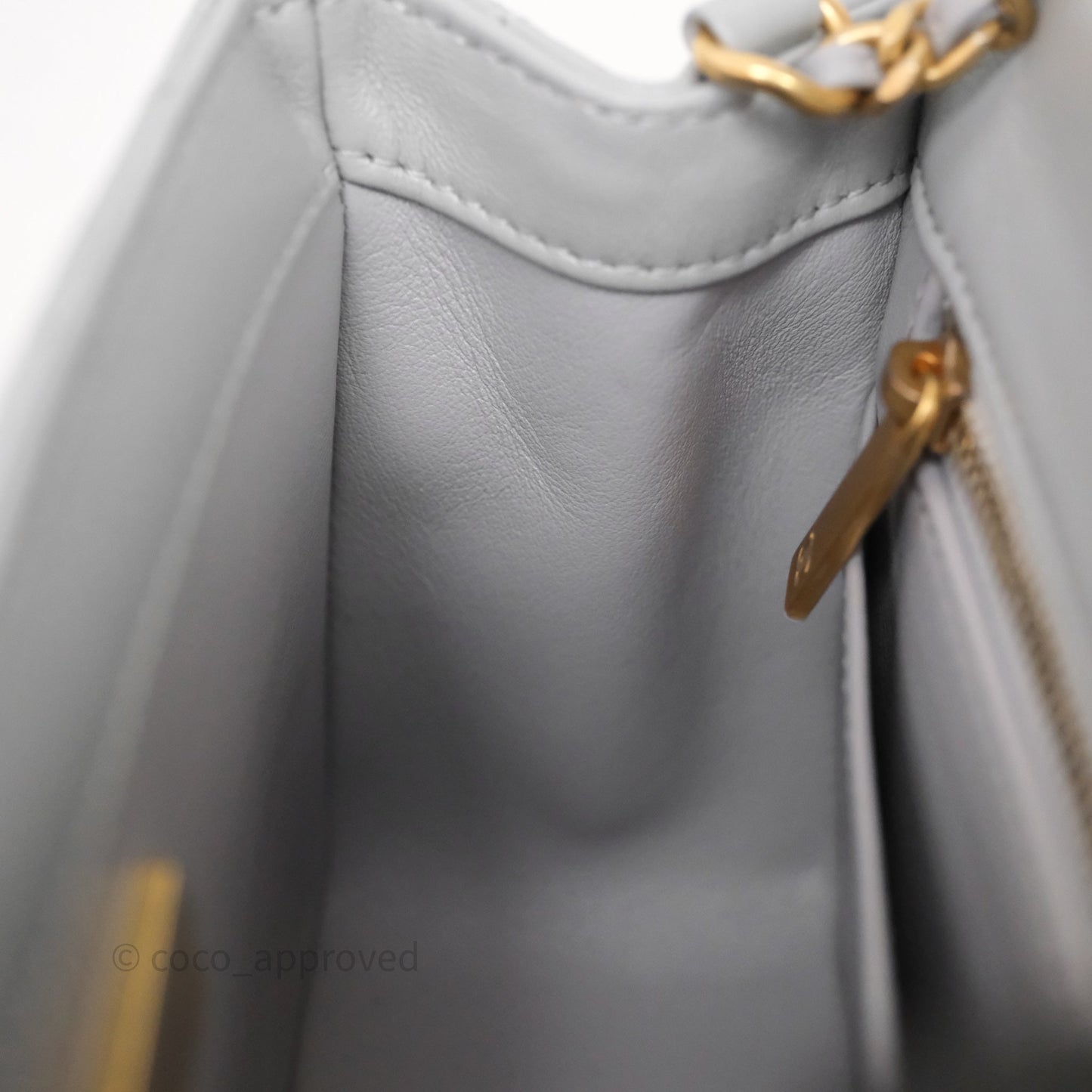 Chanel Pearl Crush Mini Square Quilted Grey Lambskin Aged Gold Hardware