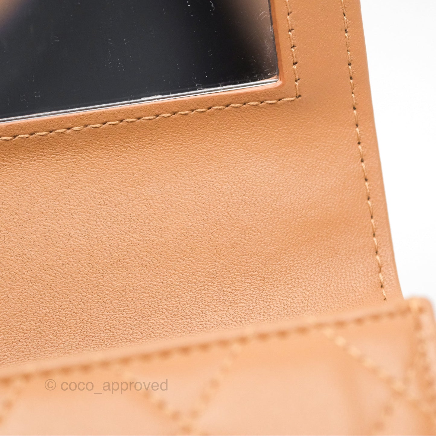 Chanel Mini Handle Clutch With Chain Caramel Lambskin Gold Hardware