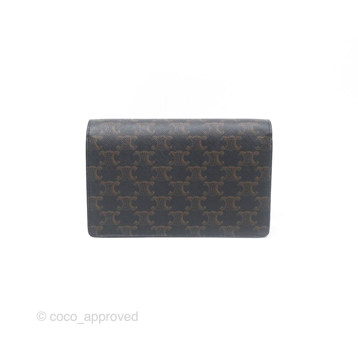 Celine Wallet On Strap Triomphe Canvas Tan Lambskin