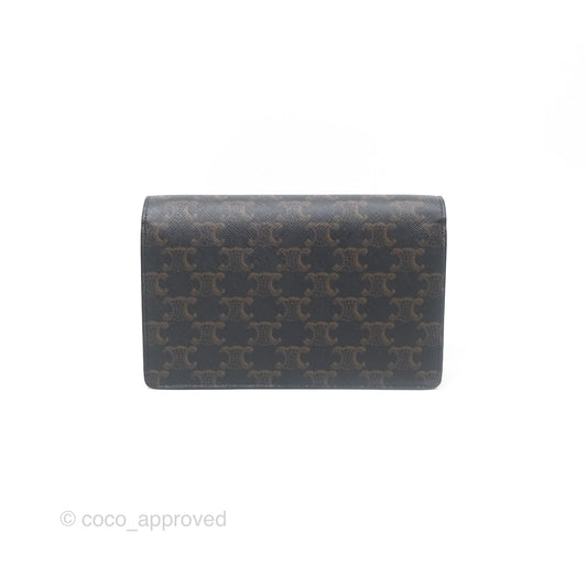 Celine Wallet On Strap Triomphe Canvas Tan Lambskin