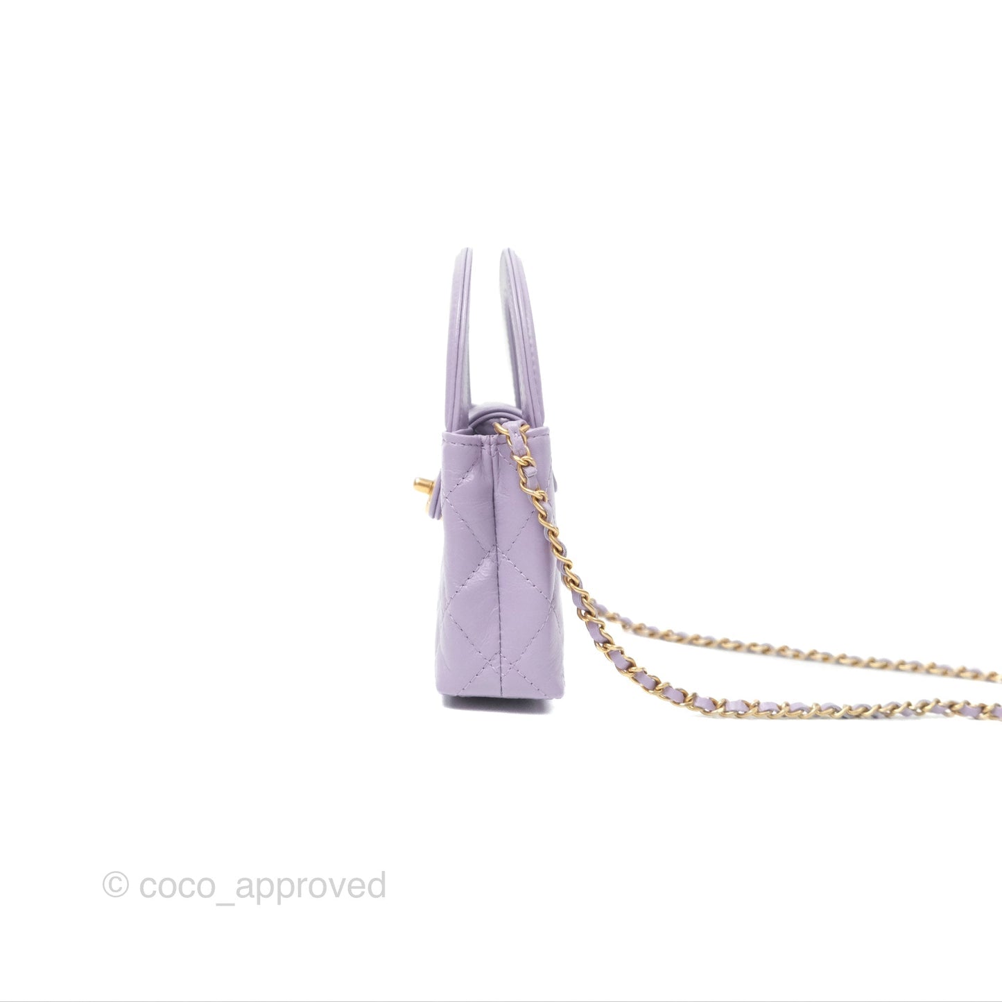 Chanel Mini Nano Kelly Bag Purple Shiny Calfskin Aged Gold Hardware