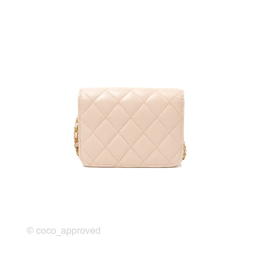 Chanel Mini Pearl Crush Clutch With Chain Belt Rose Clair Pink Aged Gold Hardware