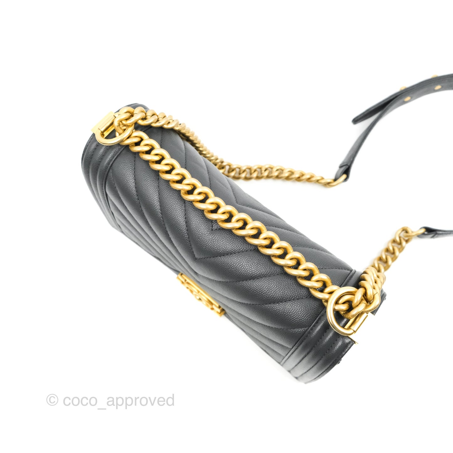 Chanel Chevron Medium Boy Dark Grey Caviar Aged Gold Hardware
