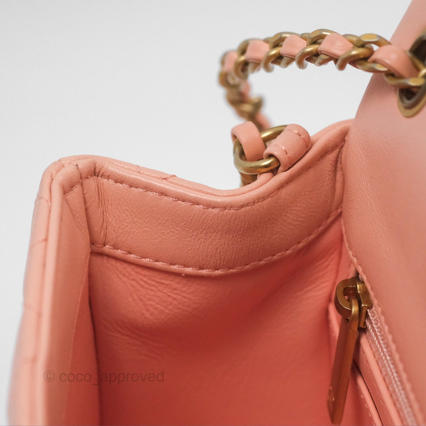 Chanel Pearl Crush Mini Square Quilted Peach Beige Lambskin Aged Gold Hardware