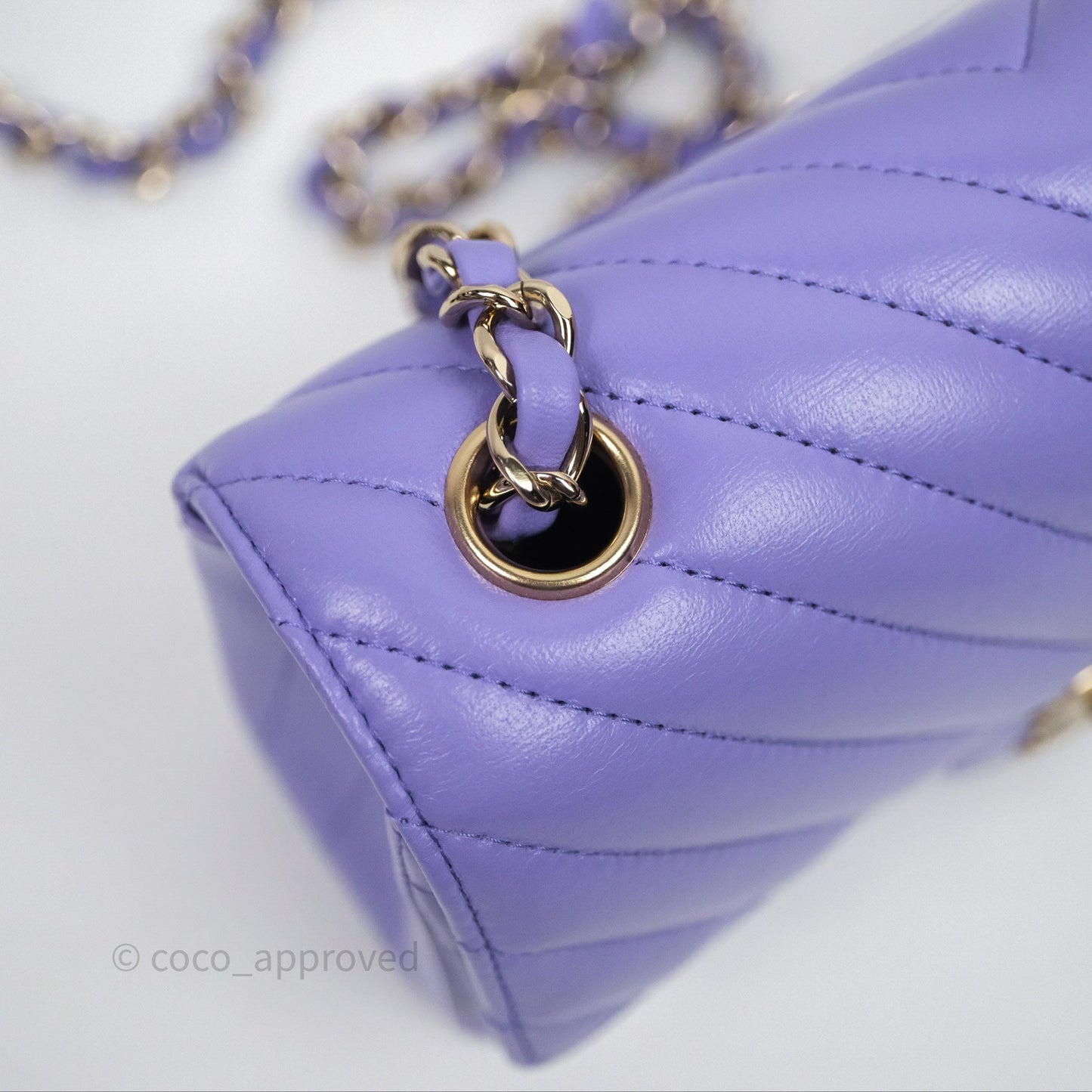 Chanel Quilted Mini Rectangular Chevron Purple Lambskin Gold Hardware