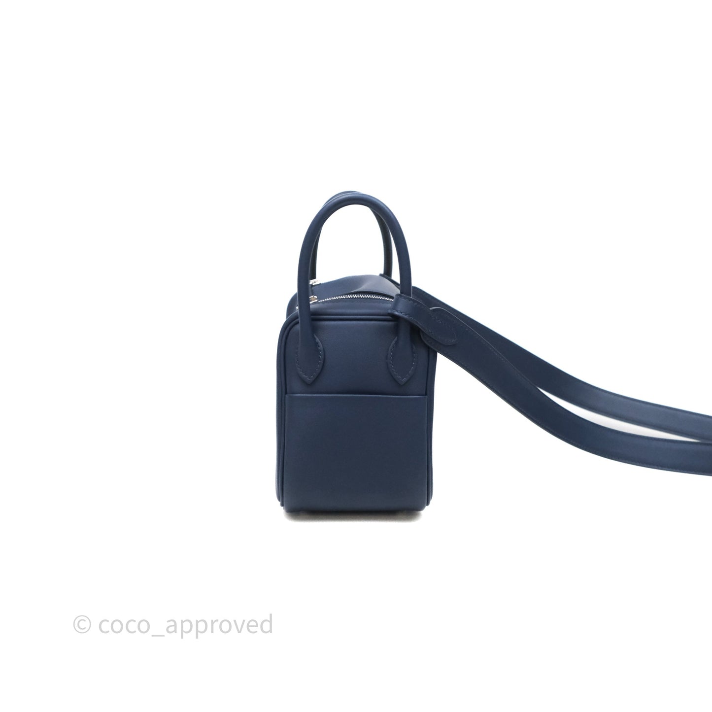 Hermès Mini Lindy II 20 Bleu Navy 7U / Rouge Grenat K1 Swift Palladium Hardware
