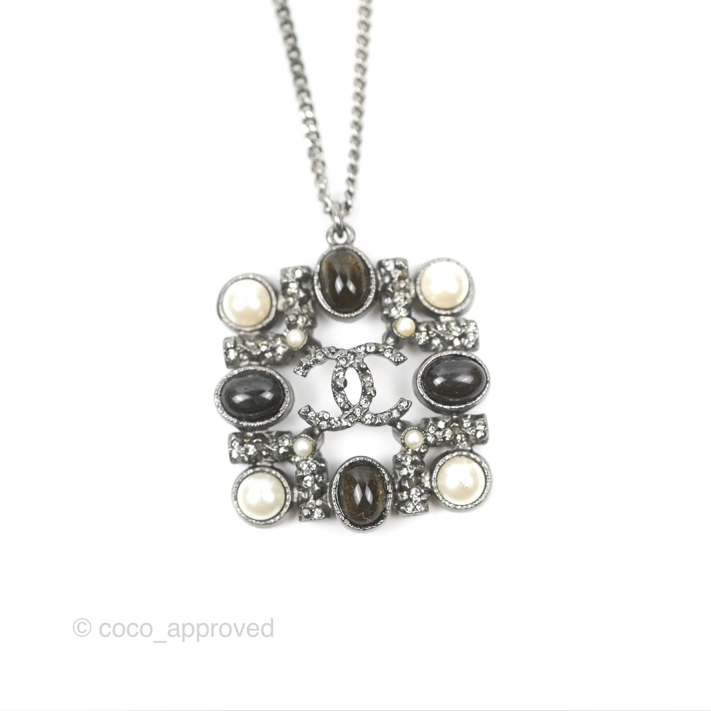 Chanel CC Square Pendant Necklace Gun Metal 14P