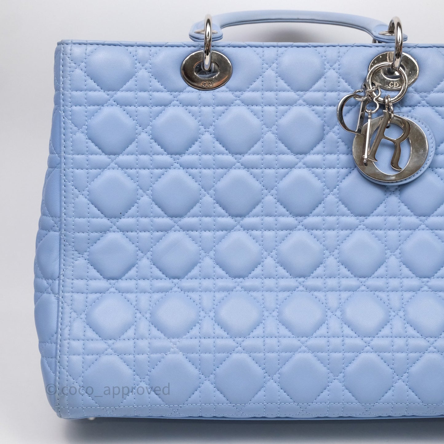 Christian Dior Large Lady Dior Cannage Blue Lambskin Silver Hardware