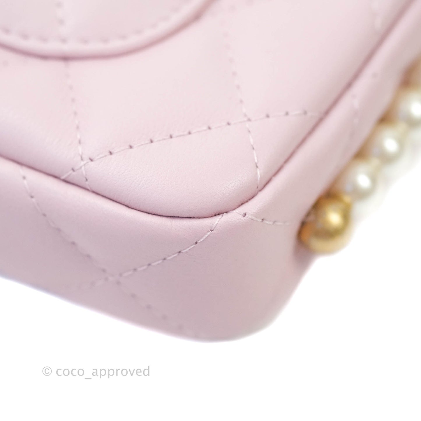 Chanel Quilted Wallet On Chain WOC With Pearl Chain Pink Aged Gold Hardware