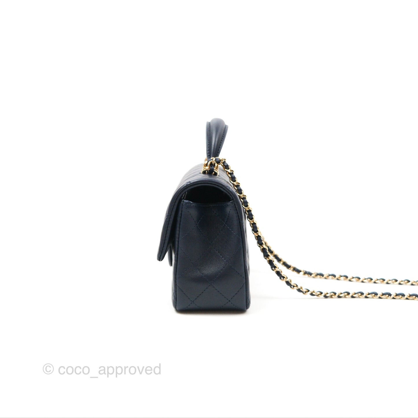 Chanel Top Handle Mini Rectangular Flap Bag Navy Lambskin Gold Hardware