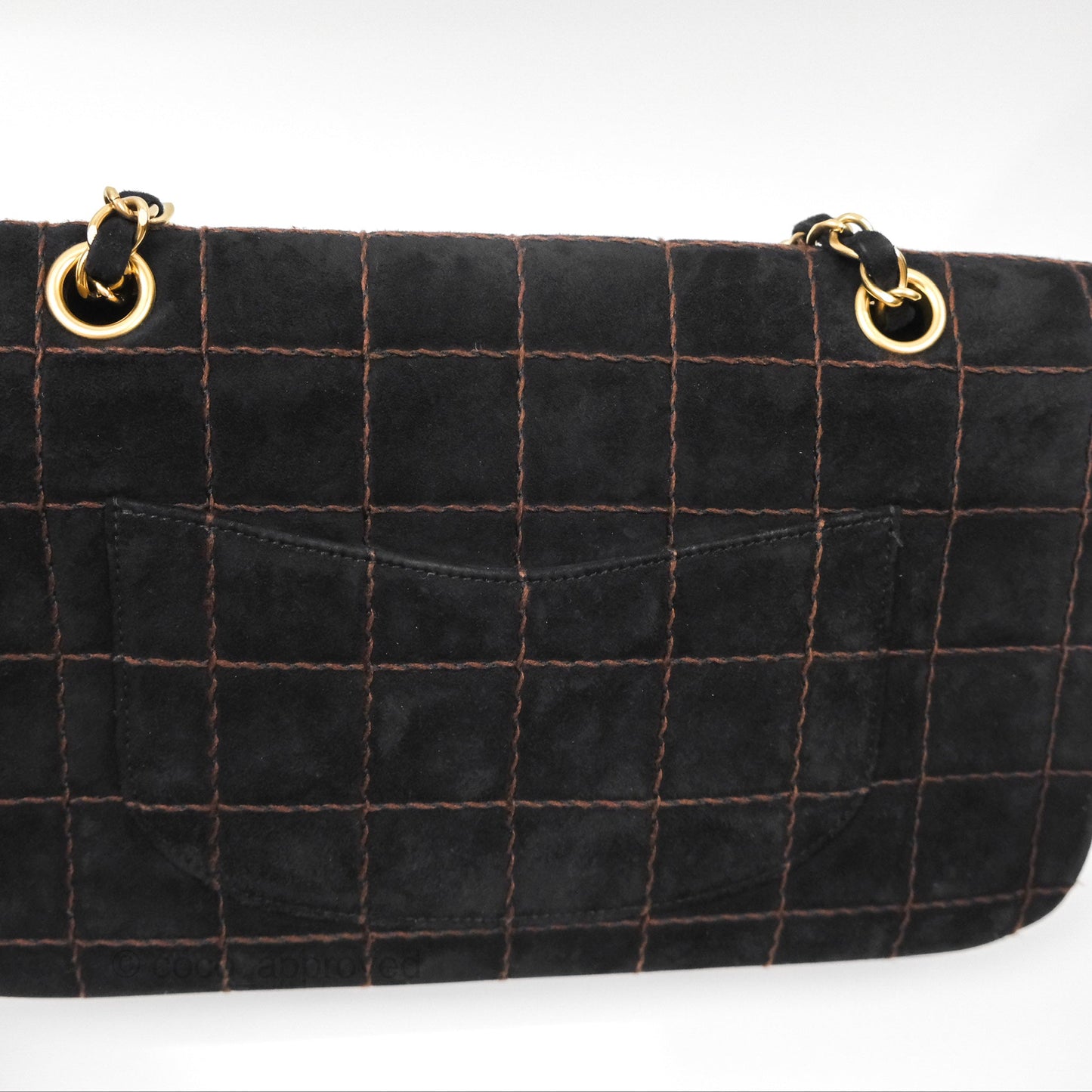 Chanel Bar Flap Black Suede Blushed Gold Hardware