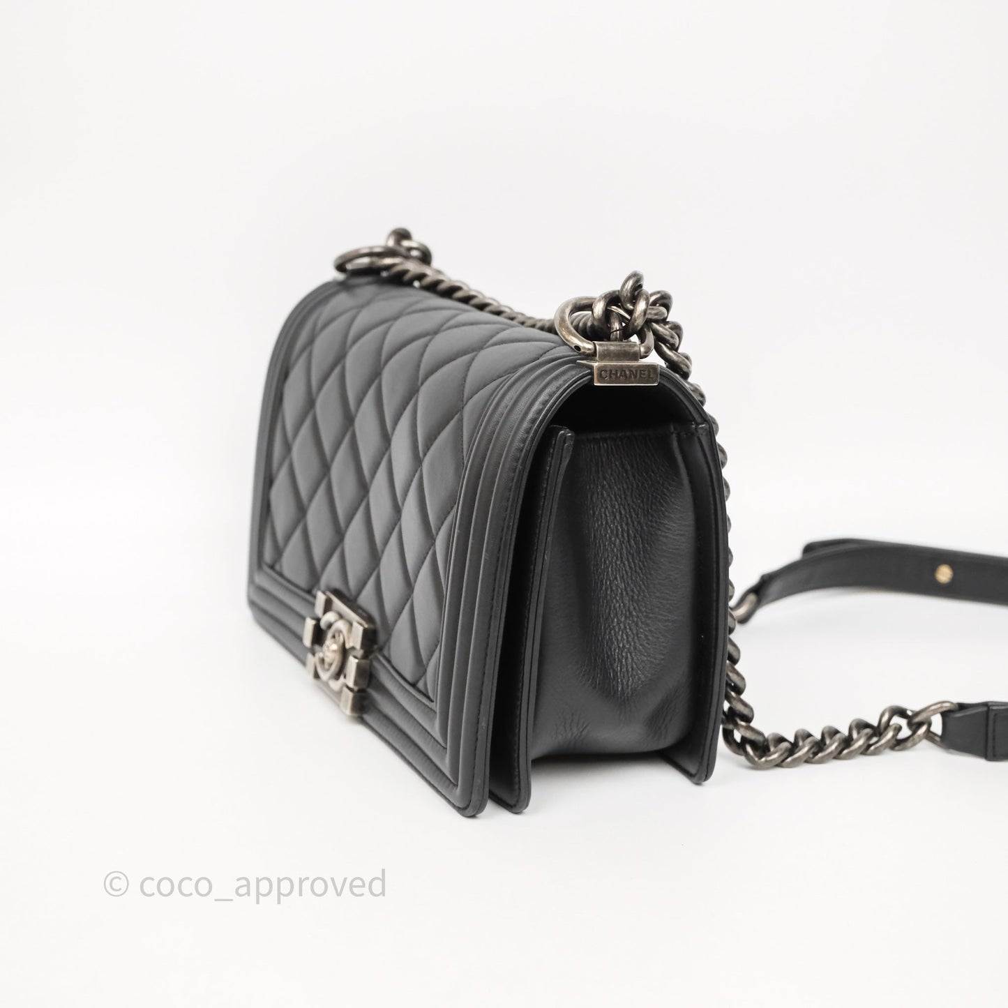 Chanel Quilted Medium Boy Black Lambskin Ruthenium Hardware