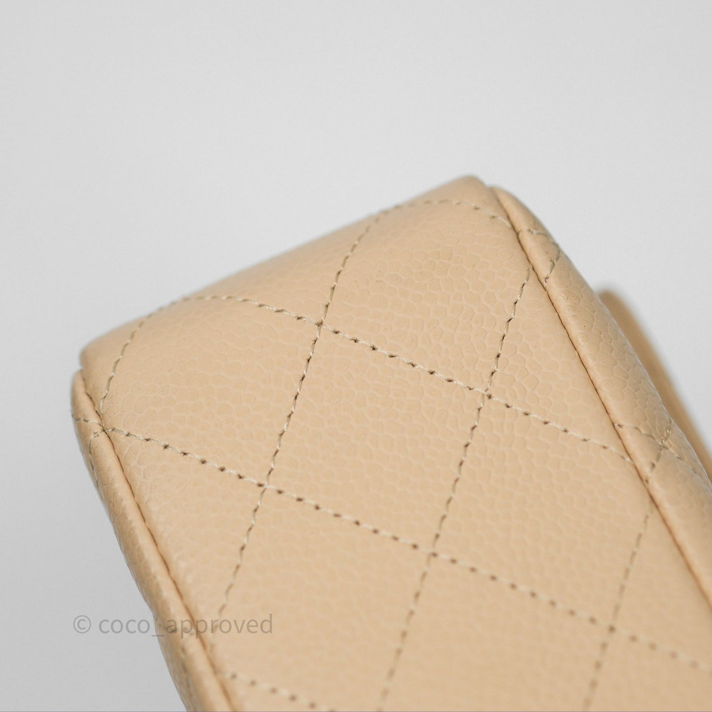 Chanel M/L Medium Classic Flap Quilted Beige Caviar Gold Hardware