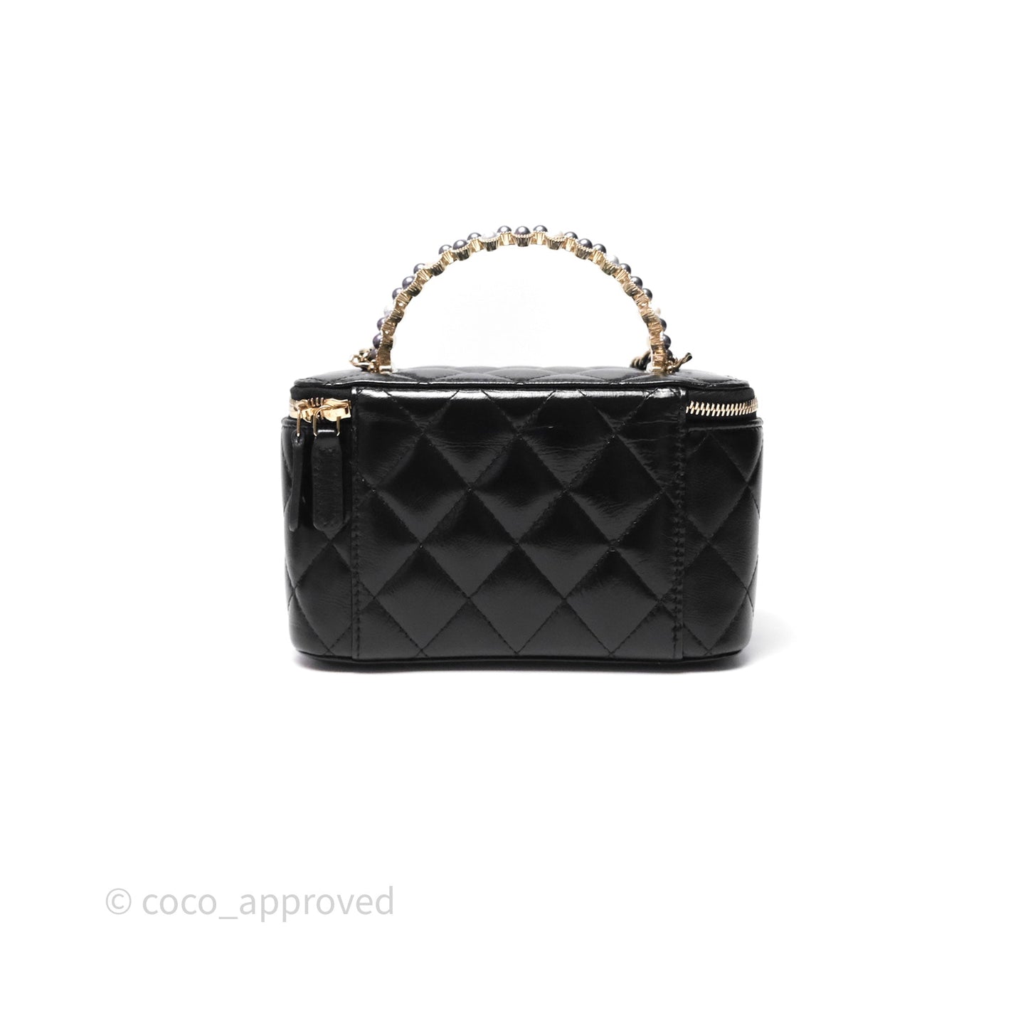 Chanel Vanity Rectangular Top Handle Black Shiny Lambskin Gold Hardware 24P