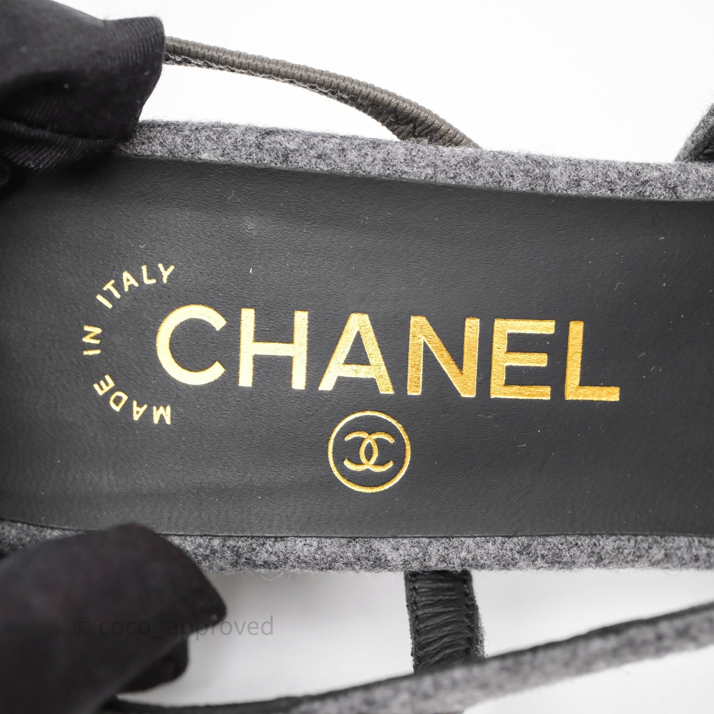 Chanel Slingbacks Heels Grey Felted/ Black Velvet Size 38
