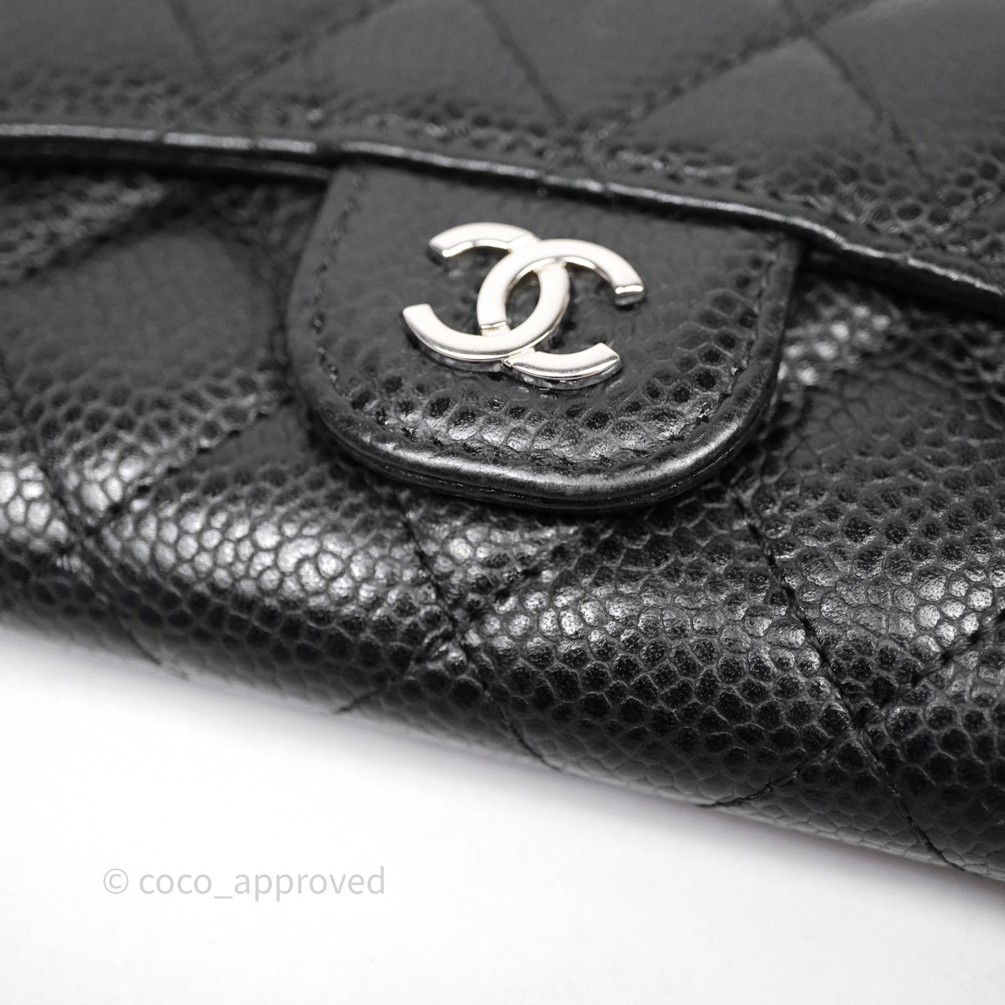 Chanel Quilted Flap Card Holder Black Caviar Silver Hardware