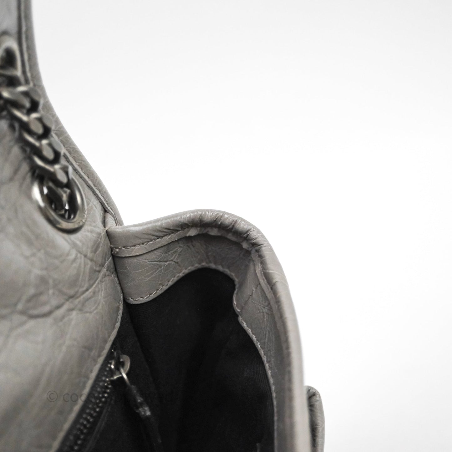 Saint Laurent Medium Niki Chain Bag Crinkled Calfskin Grey